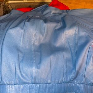 Stylish Blue Leather Bomber Jacket